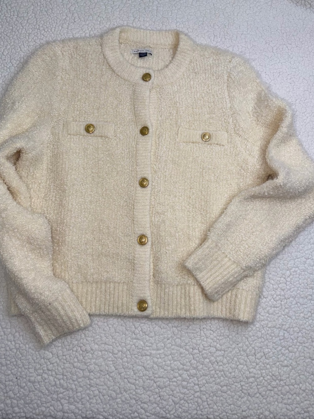 American Eagle Outfitters Cream Bouclé Button Cardigan